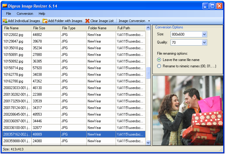 Screenshot of Digeus Image Resizer 6.14